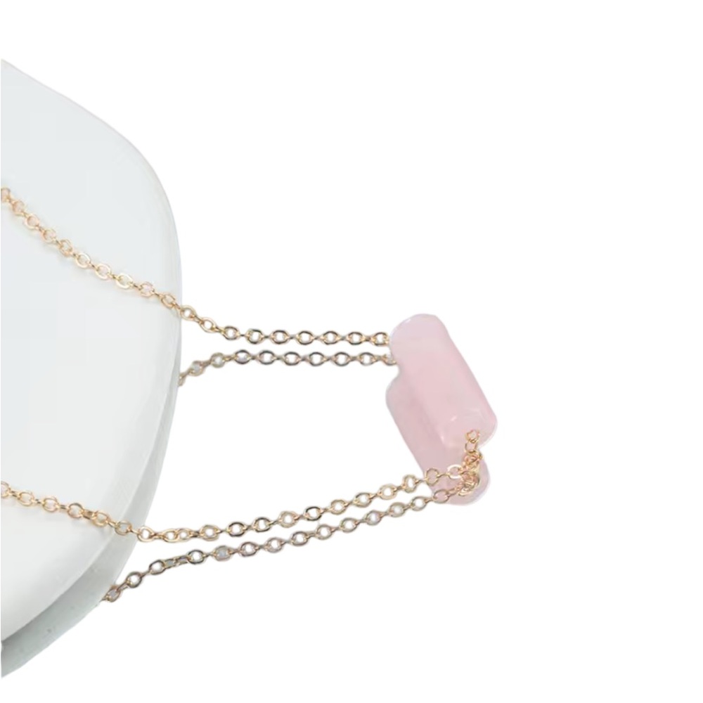 Gold and Pink Stone Column Necklace